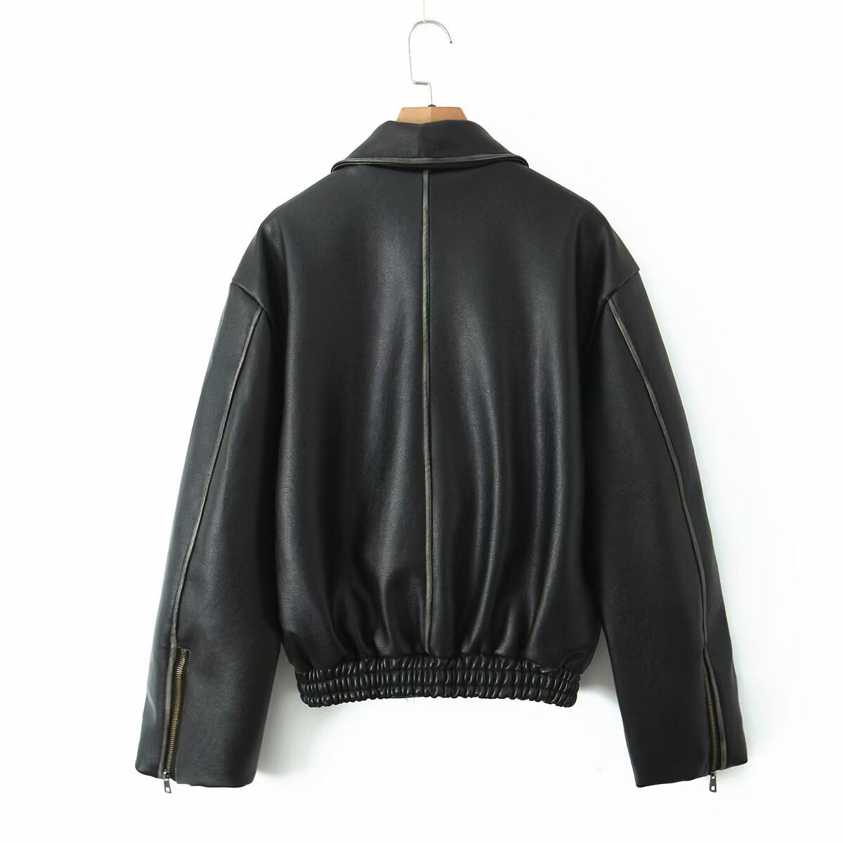 Retro washed and wiped motorcycle zipper jacket