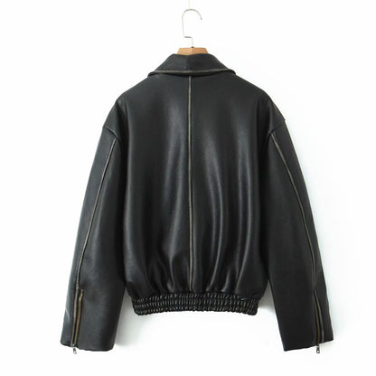 Retro washed and wiped motorcycle zipper jacket