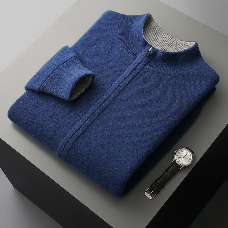 Wool Zip-Up Cardigan, Double-Sided Wearable, Thick Air Layer, Casual Outerwear,