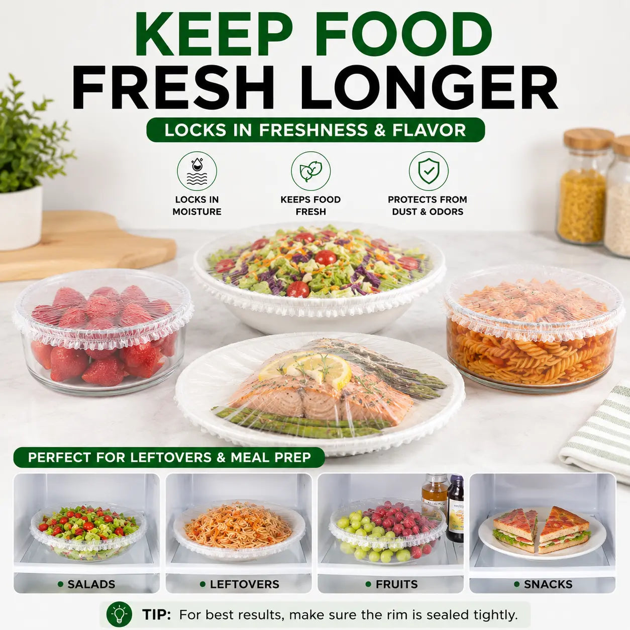 100PCS Disposable Stretch Food Covers, Elastic Kitchen Bowl & Plate Lids, Plastic Wrap Alternative for Food Storage & Leftovers Preservation