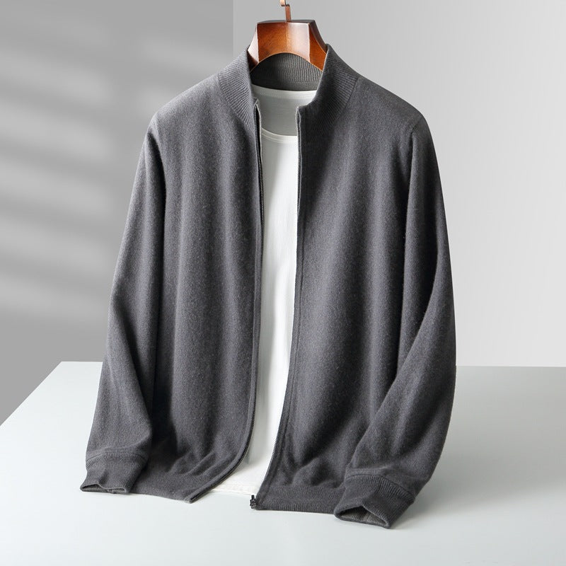Wool Zip-Up Cardigan, Double-Sided Wearable, Thick Air Layer, Casual Outerwear,