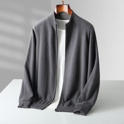 Wool Zip-Up Cardigan, Double-Sided Wearable, Thick Air Layer, Casual Outerwear,