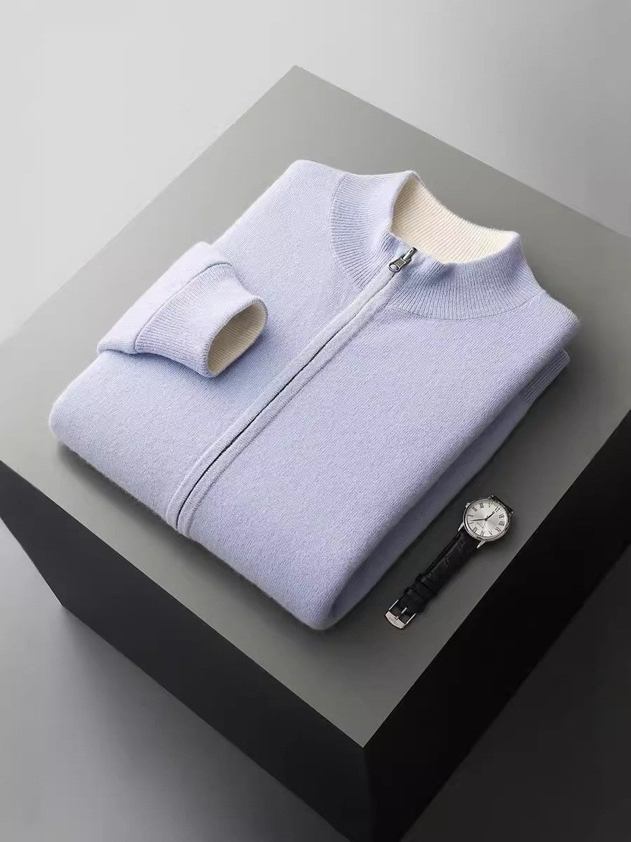 Wool Zip-Up Cardigan, Double-Sided Wearable, Thick Air Layer, Casual Outerwear,