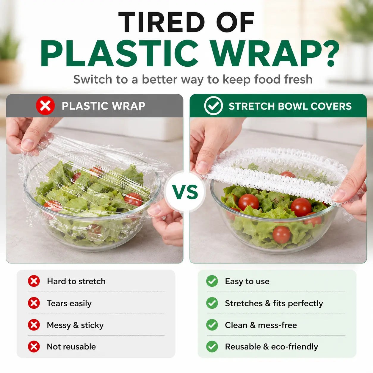100PCS Disposable Stretch Food Covers, Elastic Kitchen Bowl & Plate Lids, Plastic Wrap Alternative for Food Storage & Leftovers Preservation