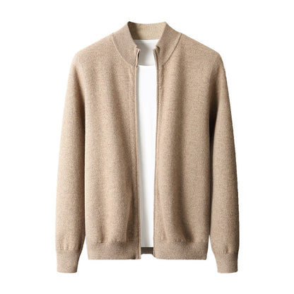Wool Zip-Up Cardigan, Double-Sided Wearable, Thick Air Layer, Casual Outerwear,