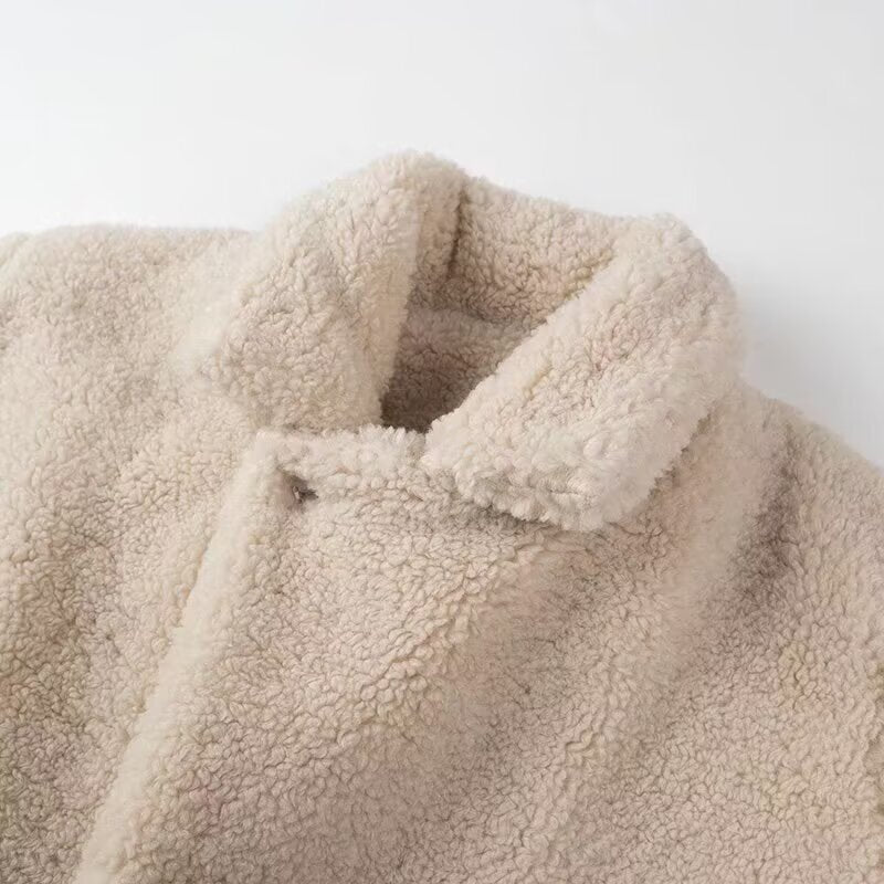 Flip collar lamb wool asymmetrical woolen coat for women