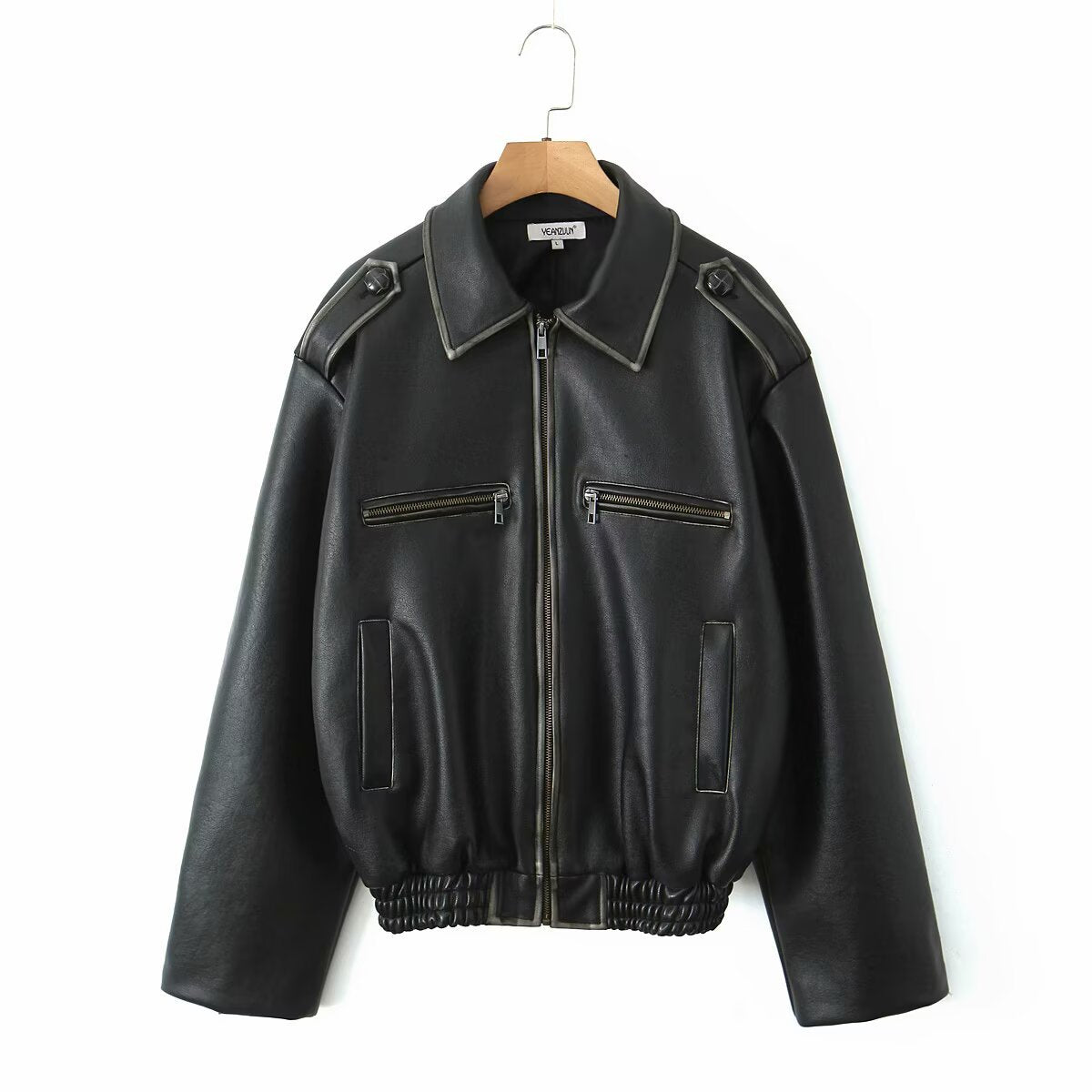 Retro washed and wiped motorcycle zipper jacket