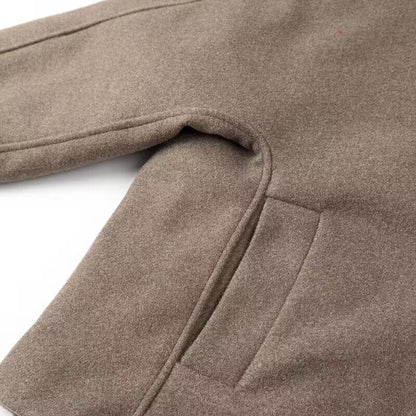 V-neck long sleeved single breasted casual woolen jacket for women