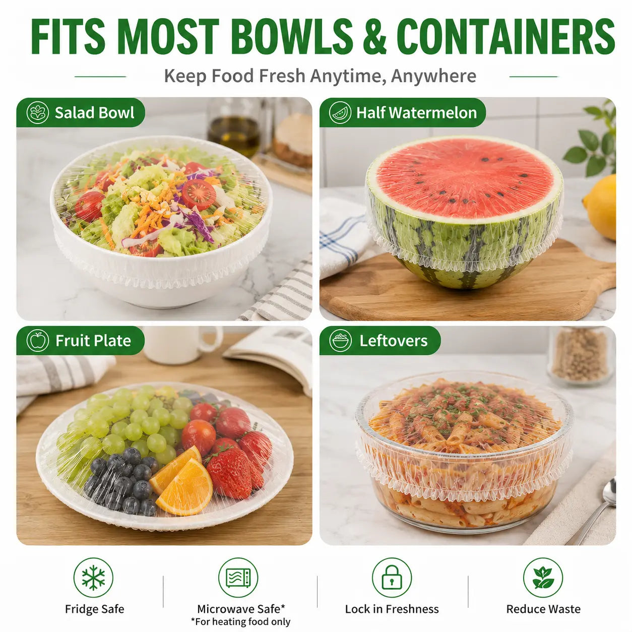 100PCS Disposable Stretch Food Covers, Elastic Kitchen Bowl & Plate Lids, Plastic Wrap Alternative for Food Storage & Leftovers Preservation