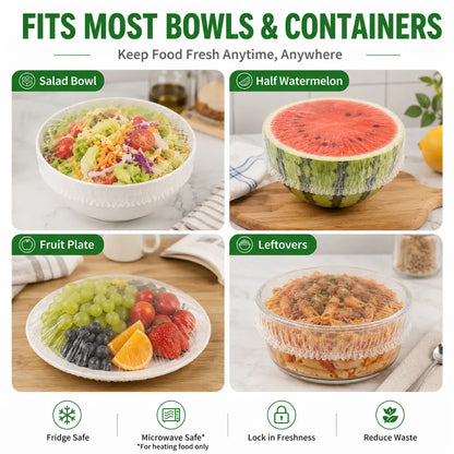 100PCS Disposable Stretch Food Covers, Elastic Kitchen Bowl & Plate Lids, Plastic Wrap Alternative for Food Storage & Leftovers Preservation