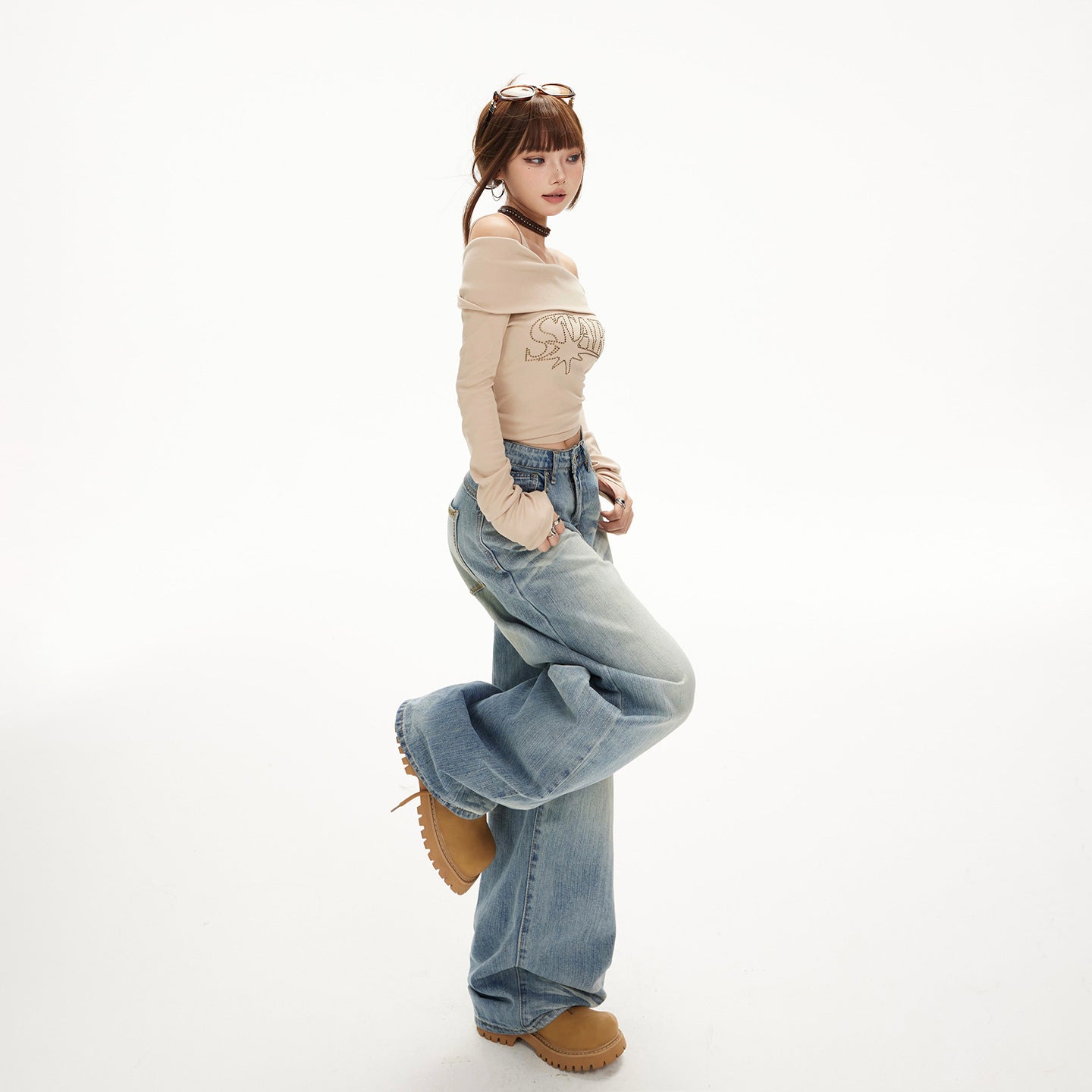 Women's  Wide-Leg Jeans Female Spicy Girl Slimming Loose Straight Tube Floor-Length Pants