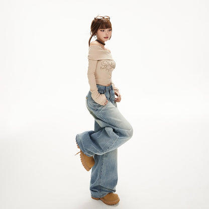 Women's  Wide-Leg Jeans Female Spicy Girl Slimming Loose Straight Tube Floor-Length Pants