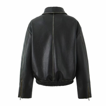 Retro washed and wiped motorcycle zipper jacket