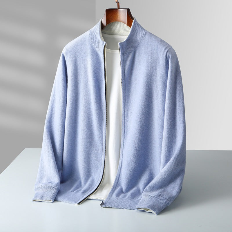 Wool Zip-Up Cardigan, Double-Sided Wearable, Thick Air Layer, Casual Outerwear,