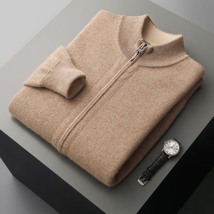 Wool Zip-Up Cardigan, Double-Sided Wearable, Thick Air Layer, Casual Outerwear,