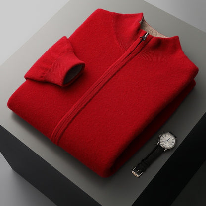 Wool Zip-Up Cardigan, Double-Sided Wearable, Thick Air Layer, Casual Outerwear,