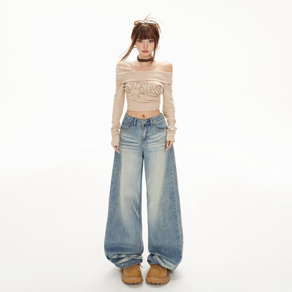 Women's  Wide-Leg Jeans Female Spicy Girl Slimming Loose Straight Tube Floor-Length Pants