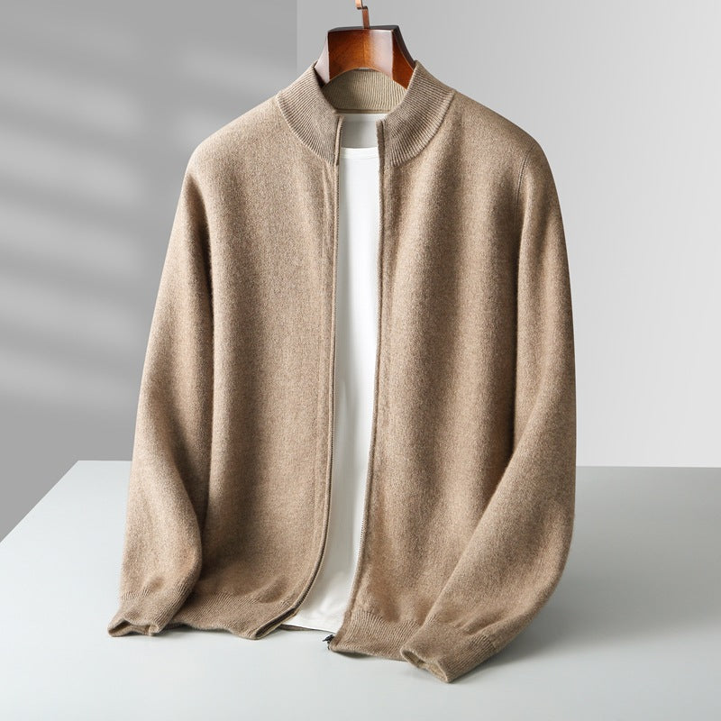 Wool Zip-Up Cardigan, Double-Sided Wearable, Thick Air Layer, Casual Outerwear,