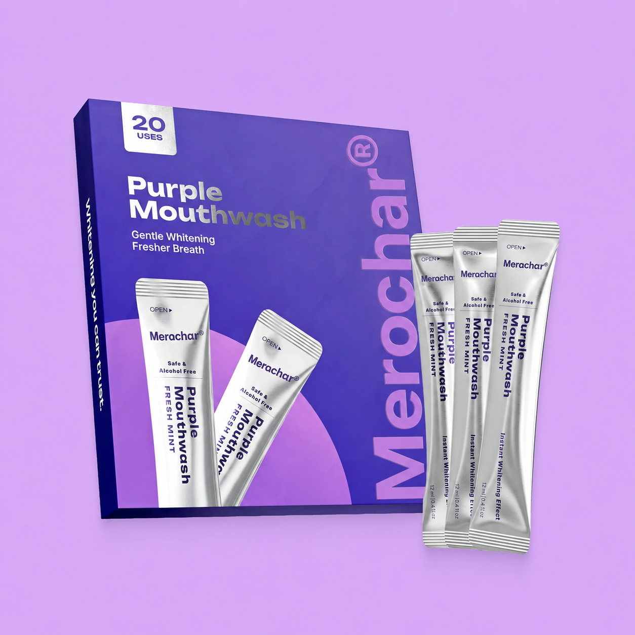 Merochar® Purple Mouthwash — 30-Second Color-Correcting Smile Brightener for Fresher Breath
