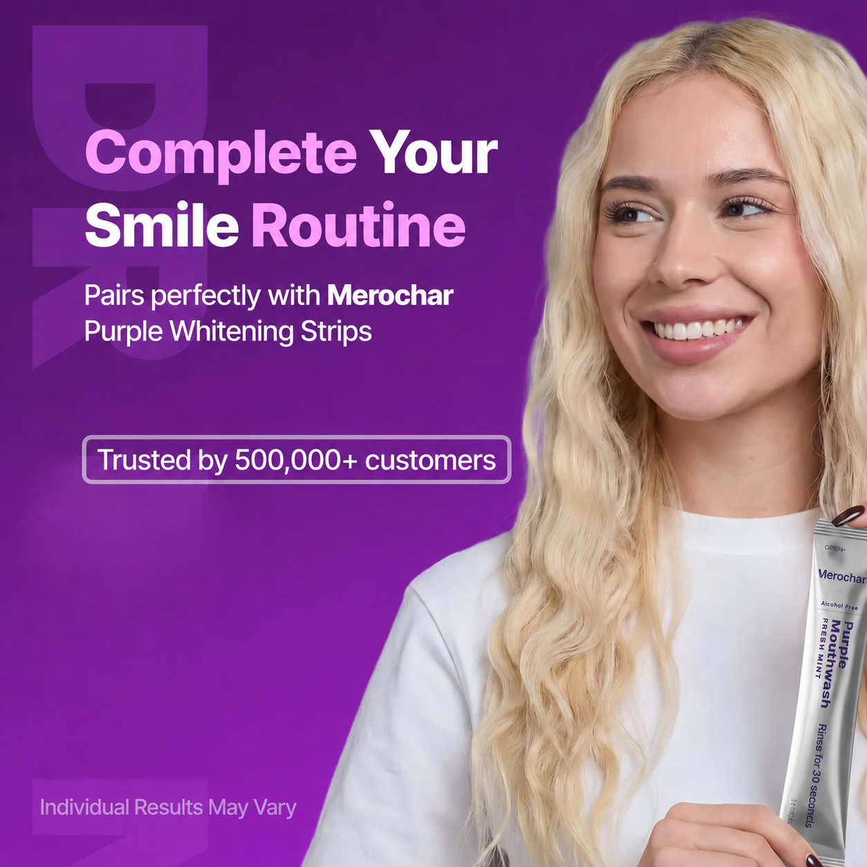 Merochar® Purple Mouthwash — 30-Second Color-Correcting Smile Brightener for Fresher Breath