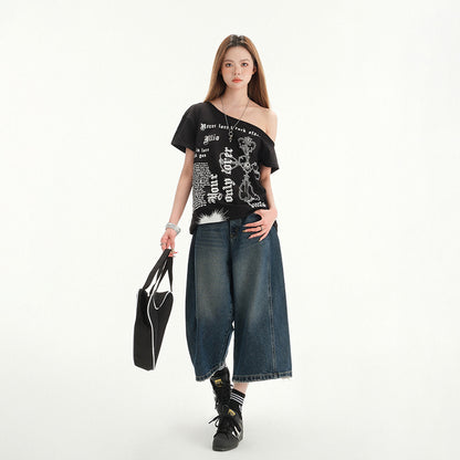 Women's Seven-Quarter Pants High-Waisted Wide-Leg Jeans