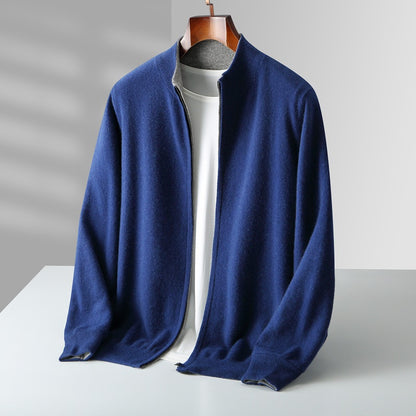 Wool Zip-Up Cardigan, Double-Sided Wearable, Thick Air Layer, Casual Outerwear,