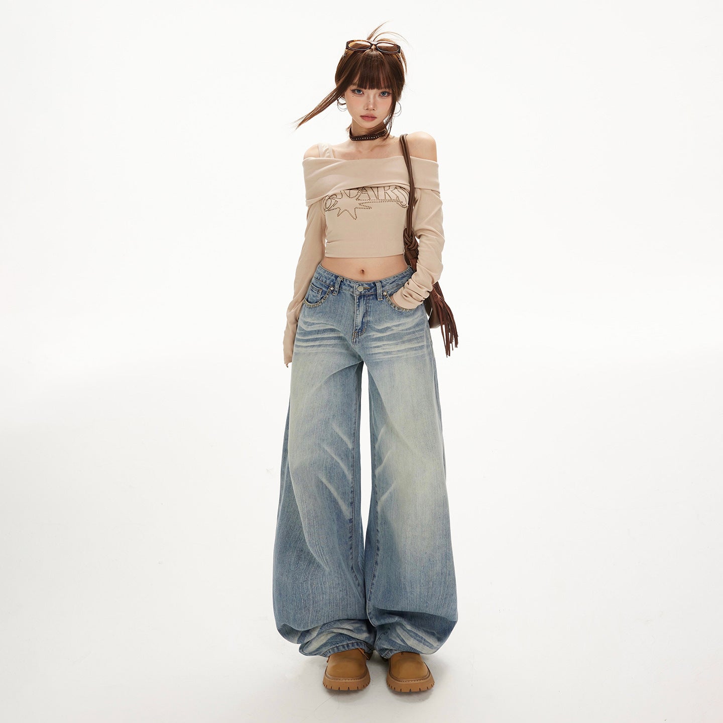 Women's  Wide-Leg Jeans Female Spicy Girl Slimming Loose Straight Tube Floor-Length Pants