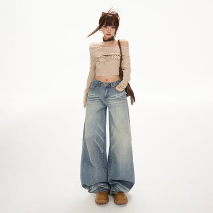 Women's  Wide-Leg Jeans Female Spicy Girl Slimming Loose Straight Tube Floor-Length Pants