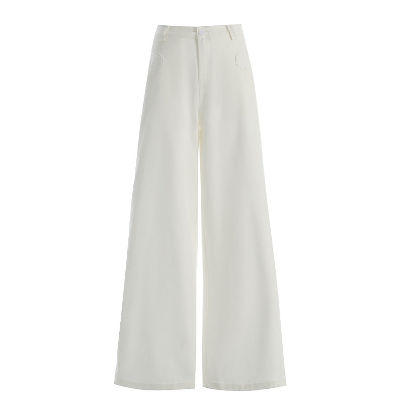 White Wide-Leg Casual Pants Light Weight High Waist Long Length Trousers for Tall Women