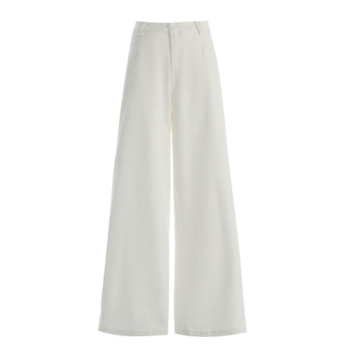 White Wide-Leg Casual Pants Light Weight High Waist Long Length Trousers for Tall Women