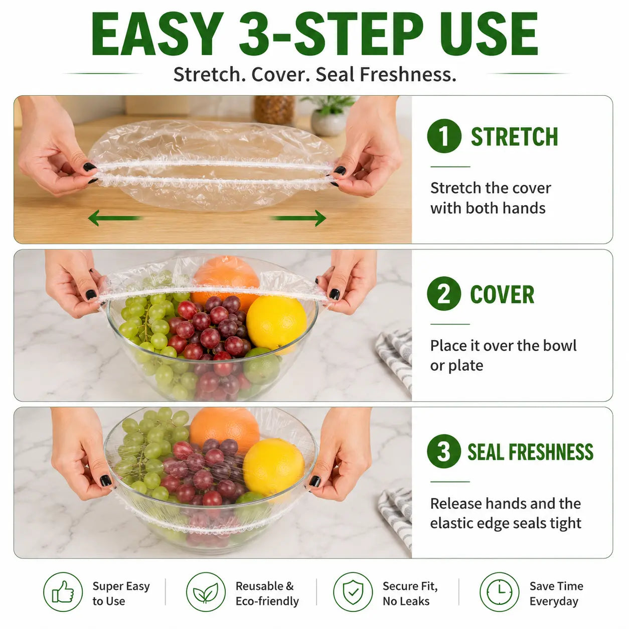 100PCS Disposable Stretch Food Covers, Elastic Kitchen Bowl & Plate Lids, Plastic Wrap Alternative for Food Storage & Leftovers Preservation