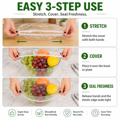 100PCS Disposable Stretch Food Covers, Elastic Kitchen Bowl & Plate Lids, Plastic Wrap Alternative for Food Storage & Leftovers Preservation